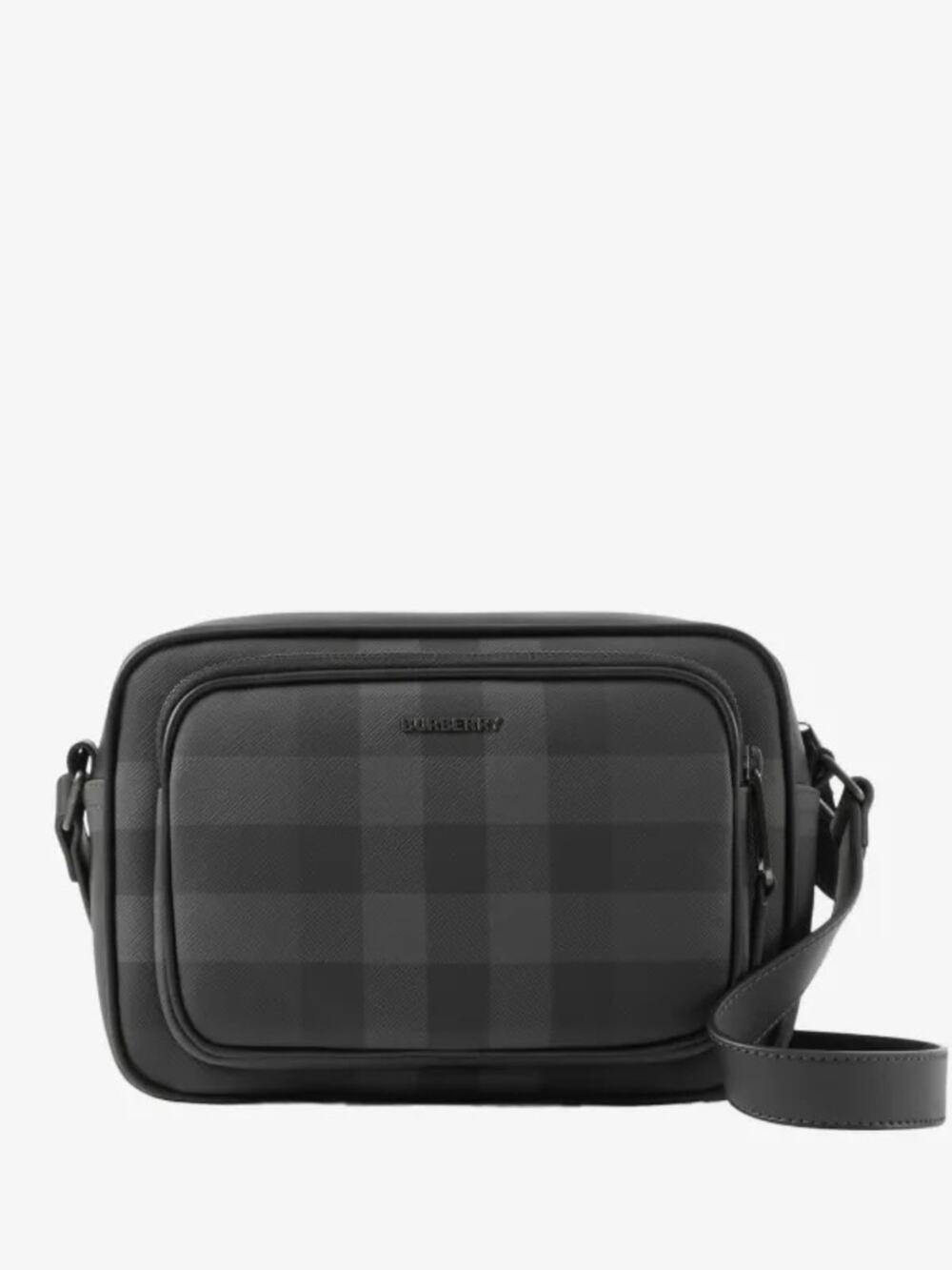 Burberry Black charcoal Check Leather Messenger Bag